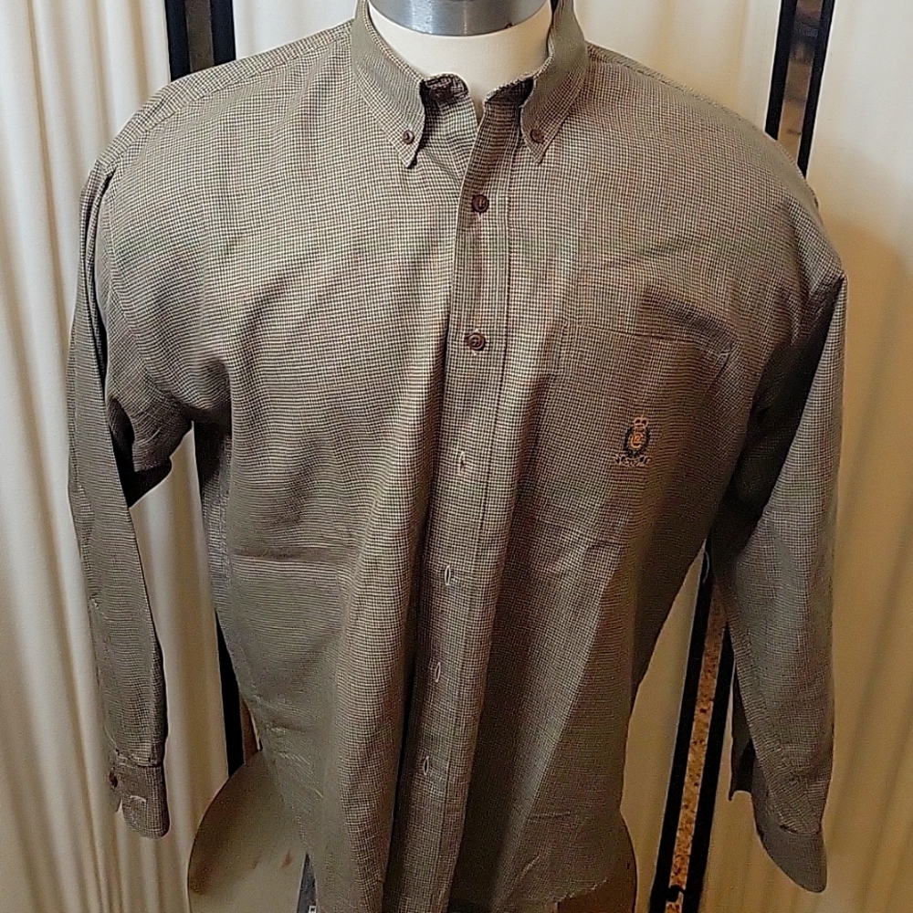 Chaps RL (1990s) Easy Care Long-Sleeve Button-Down Shirt, Brown Tweed, Men's L